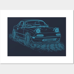 Mazda MX5 Miata Lineart Blueprint Posters and Art